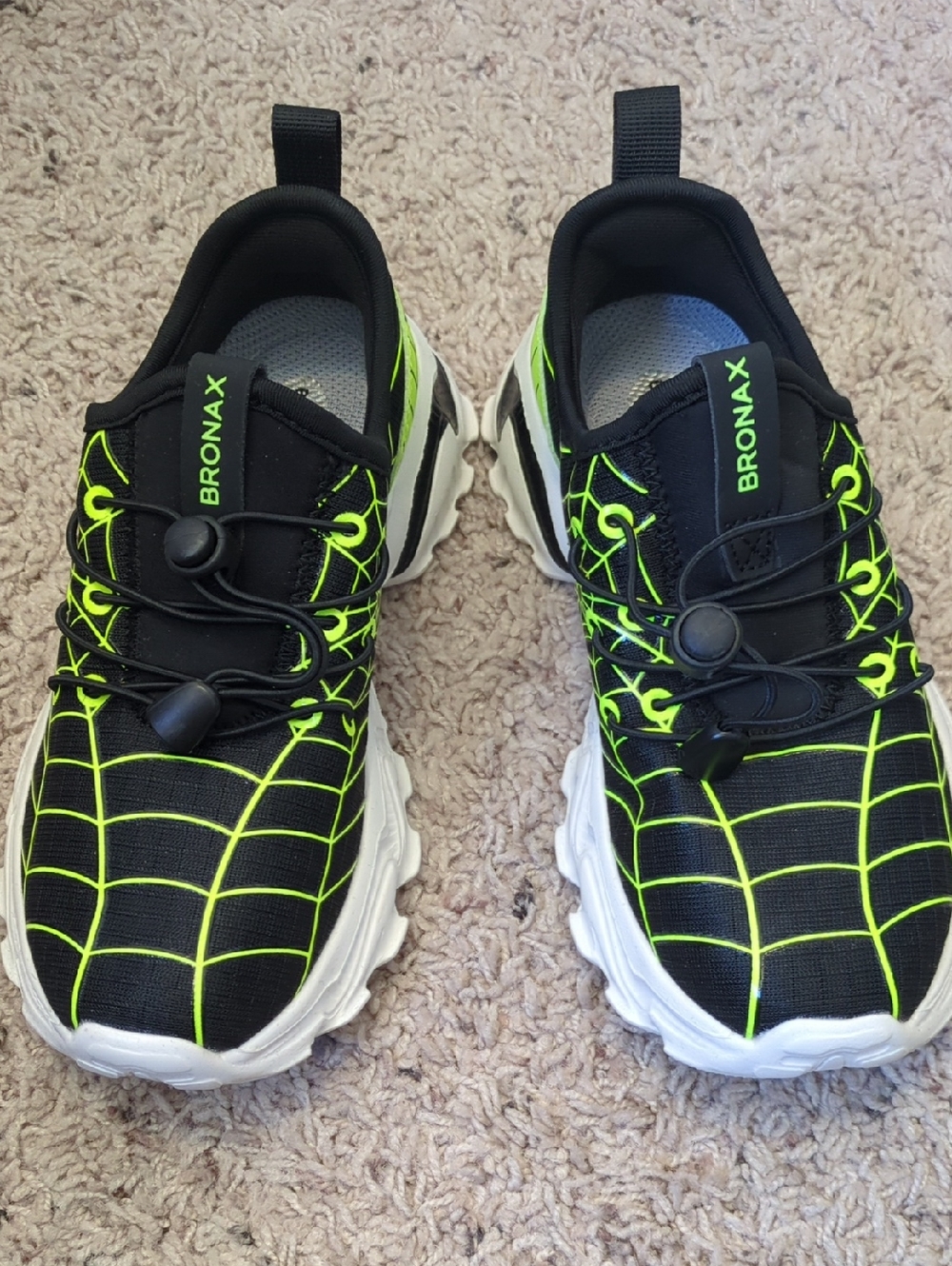 NWOT Bronax Kids Black Sneakers with Neon Green Accents